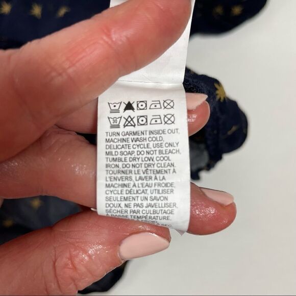 Lucky Brand women's long sleeve woven smocked peasant top navy w/ gold s… - Picture 4 of 11